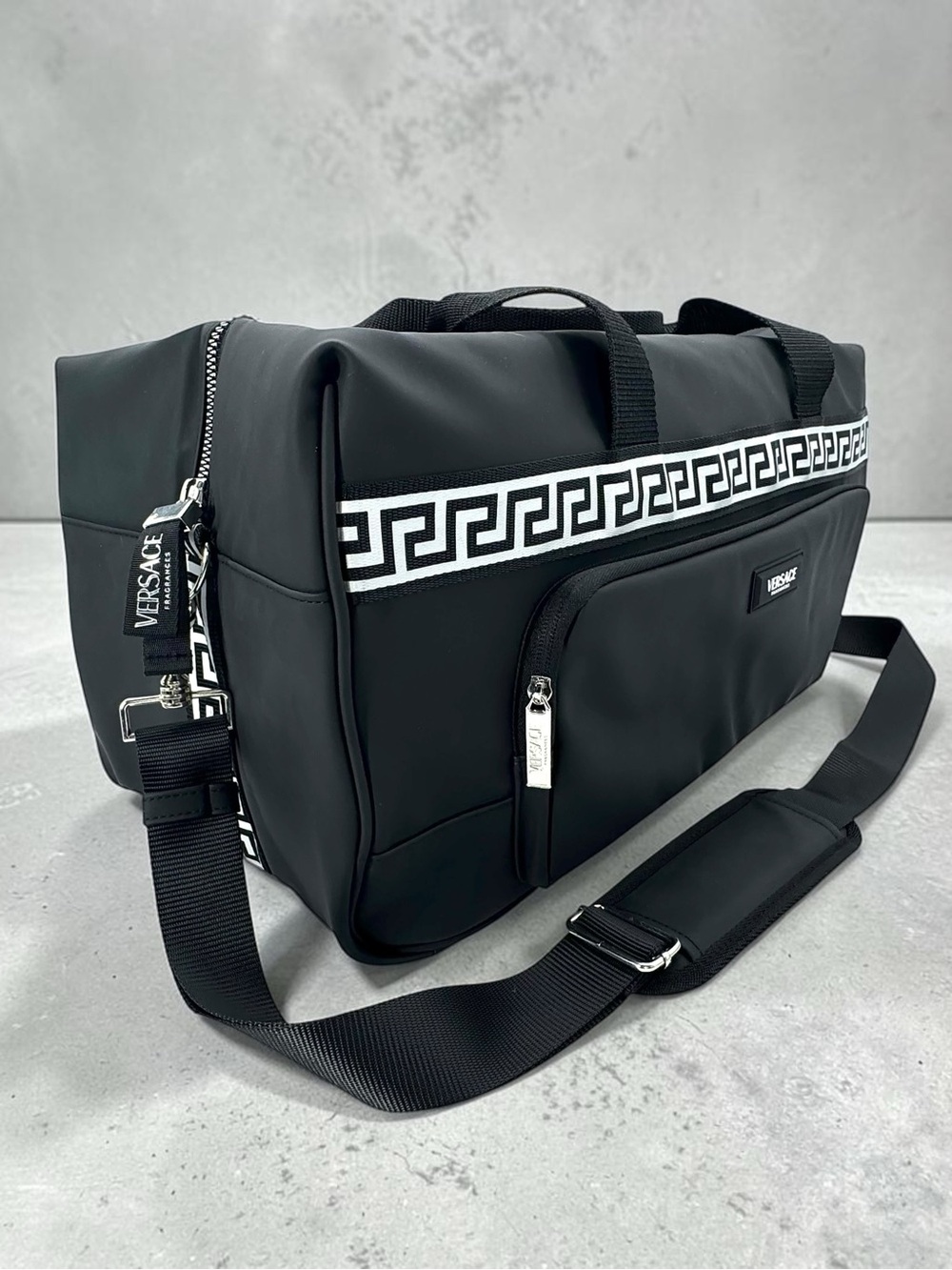 Versace Black Duffel with White Greek Key Trim - NWOT